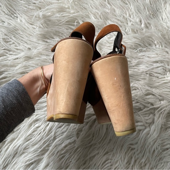 Robert Clergerie Brown Color Block Suede Slingback Open Toe Platform Sandals 6 - Picture 9 of 12